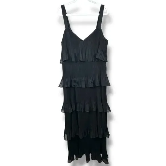 Lulus Elegant Nature Black Pleated Sheath Chiffon Sleeveless Tiered Maxi Dress - Picture 5 of 10